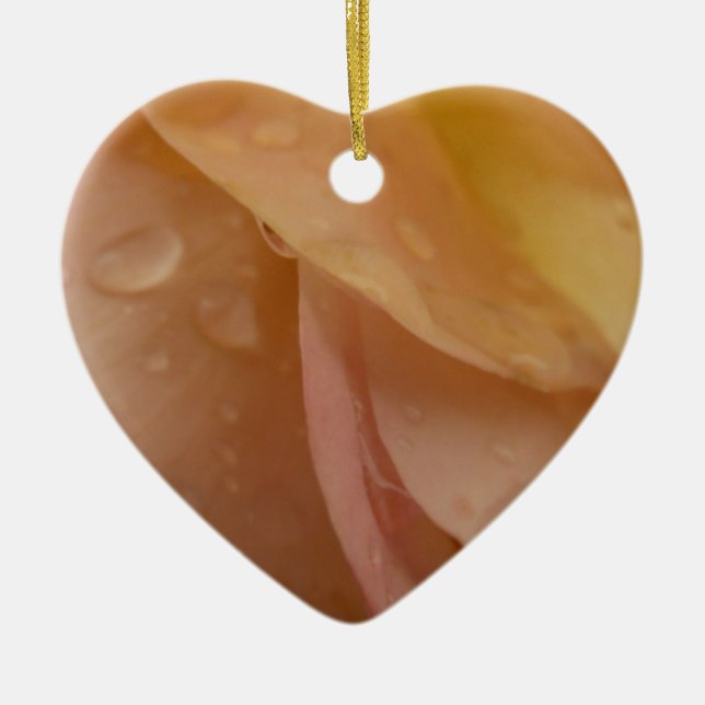Raindrops on Rose Petals Pink Peach Floral Ceramic Ornament (Front)