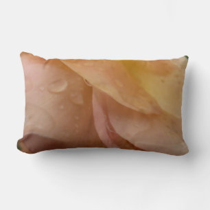 Raindrops on Rose Petals Pink Peach Floral Lumbar Pillow