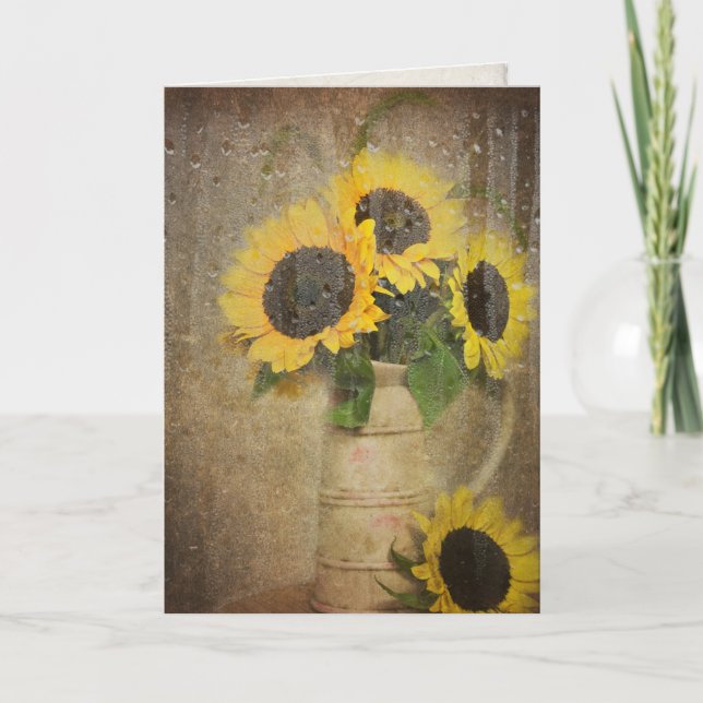 raindrops on sunflower bouquet card (Front)