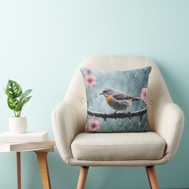 Raindrops On Window and Bird Throw Pillow (Chair)