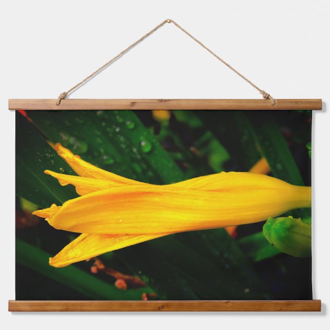 Raindrops on Yellow Lily Hanging Tapestry (Front)