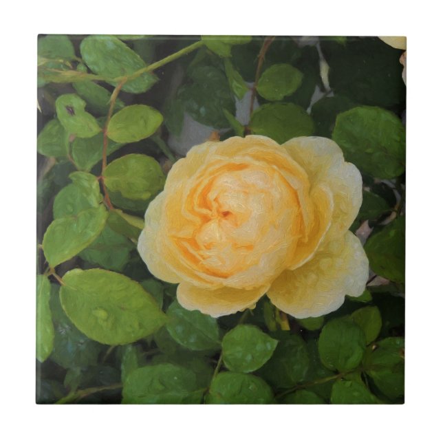Raindrops on Yellow Rose Tile (Front)