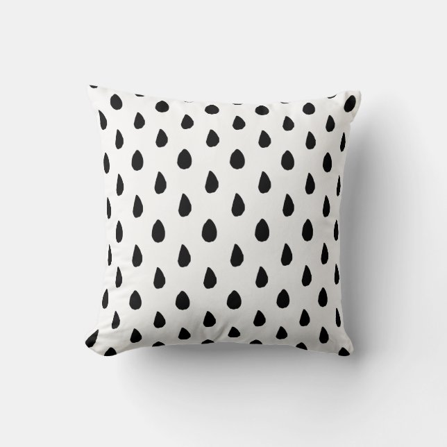 Raindrops Pattern Black and White Throw Pillow (Front)