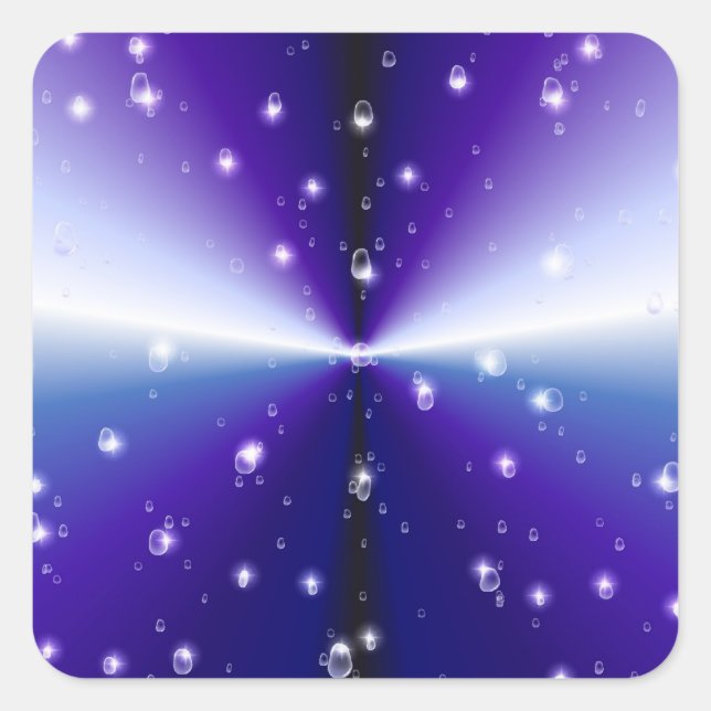 Raindrops with Stars on Purple Blue Black Rainbow Square Sticker (Front)