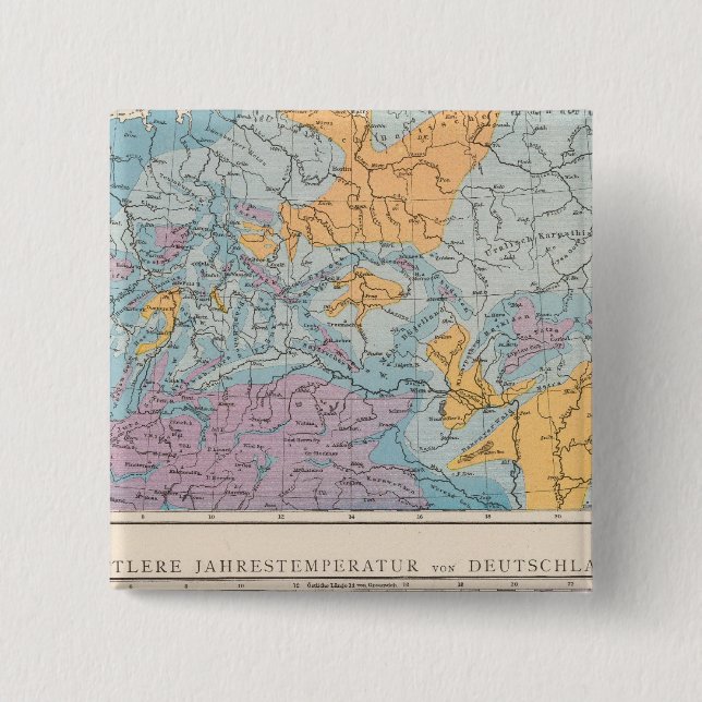 Rainfall map of Germany 2 Inch Square Button (Front)