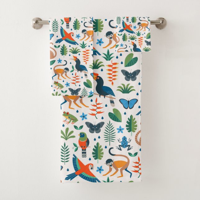 Rainforest Animal Pattern Bath Towel Set (Insitu)