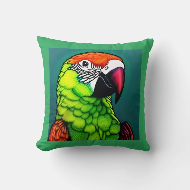 Rainforest Beauty:  Exotic Wild Parrot Throw Pillow (Front)