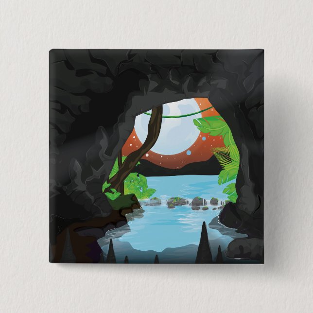 Rainforest Cave 2 Inch Square Button (Front)