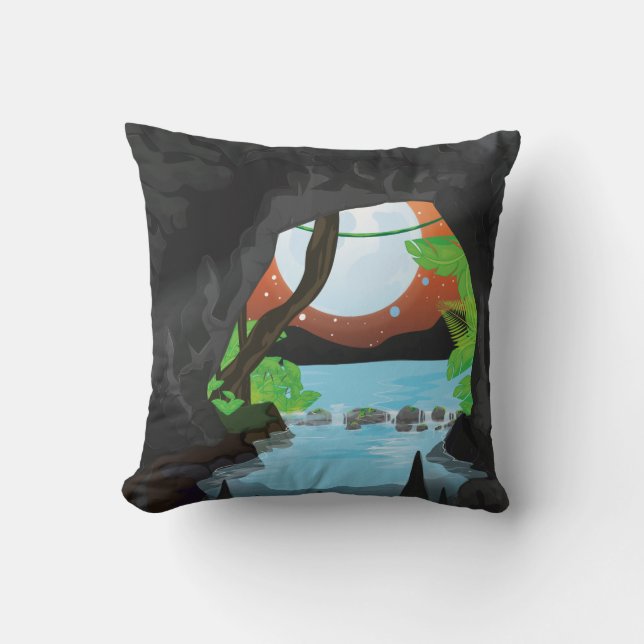 Rainforest Cave cartoon landscape Throw Pillow (Front)