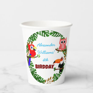 Rainforest Cute Owl Parrot Toucan Birds Birthday Paper Cups