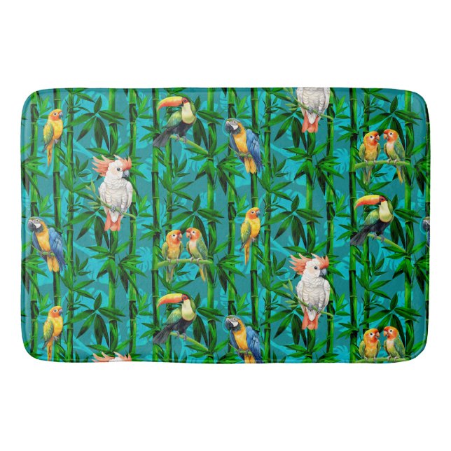 Rainforest Dreams Tropical Bamboo Birds Bath Mat (Front)