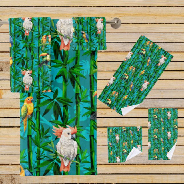Rainforest Dreams Tropical Bamboo Birds Bath Towel Set (Bath towel set)