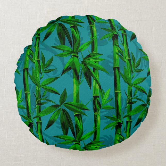 Rainforest Dreams Tropical Bamboo Forest Round Pillow (Front)