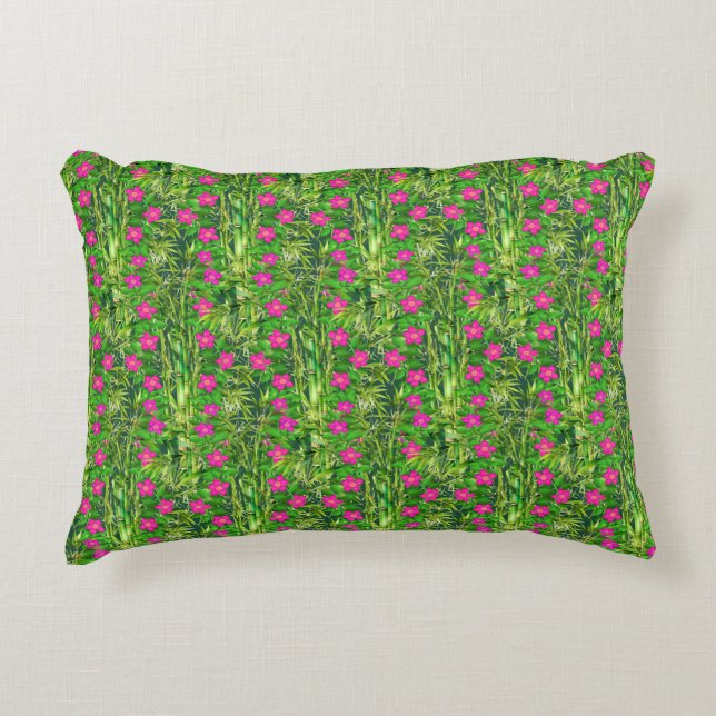 Rainforest Dreams Tropical Philodendron Bamboo Accent Pillow (Front)