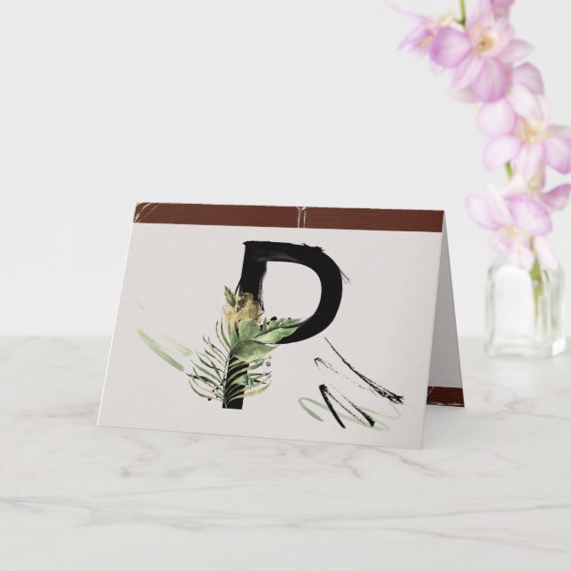 Rainforest Embellished Painted Letter P Monogram Card (Orchid)