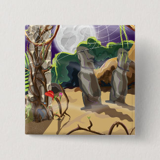 Rainforest Hidden Temple illustration. 2 Inch Square Button