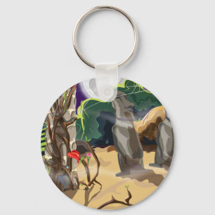 Rainforest Hidden Temple illustration. Keychain