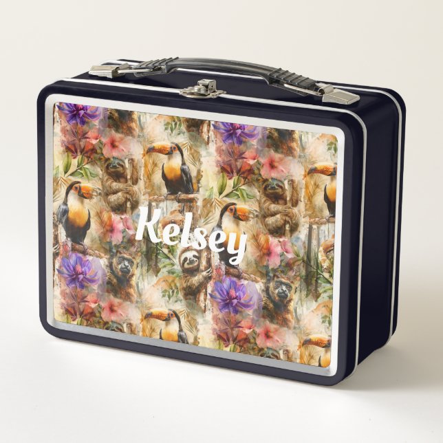 Rainforest Life Personalized Metal Lunch Box (Front)