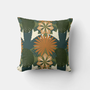 Rainforest Orange Green Tropical Botanic Throw Pillow