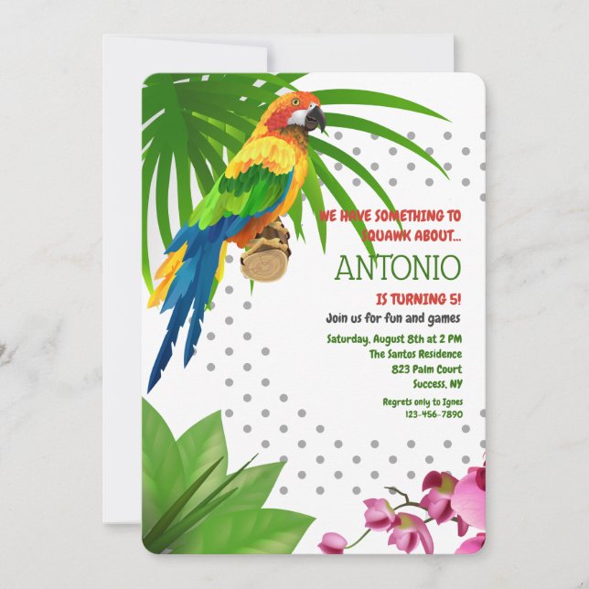 Rainforest Parrot Invitation (Front)