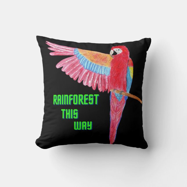 Rainforest this way on black background throw pillow (Front)