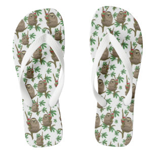 Rainforest Wild Sloth with Cup It's Coffee Time Flip Flops
