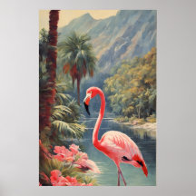 Rainforest Wildlife Pink Flamingo Vintage