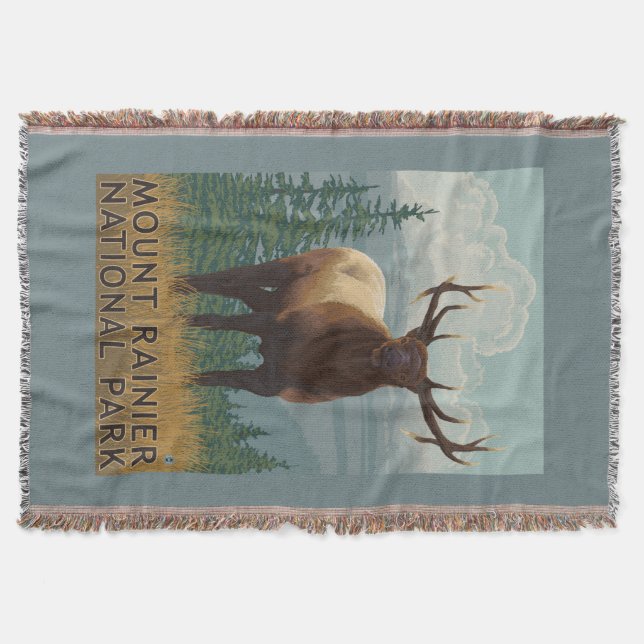 Rainier National Park, WashingtonElk Scene Throw Blanket (Front)