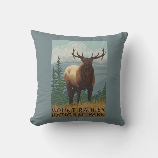 Rainier National Park, WashingtonElk Scene Throw Pillow (Front)