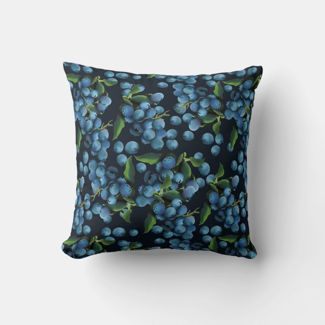 Raining Blueberries Throw Pillow (Front)
