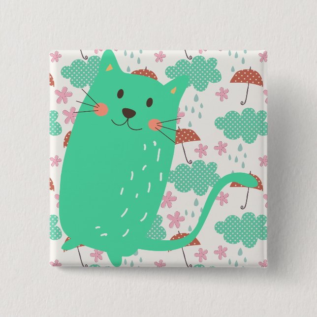 Raining Cats 2 Inch Square Button (Front)