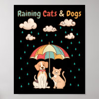 Raining Cats And Dogs Idiom _ Cute Kitty Puppy For