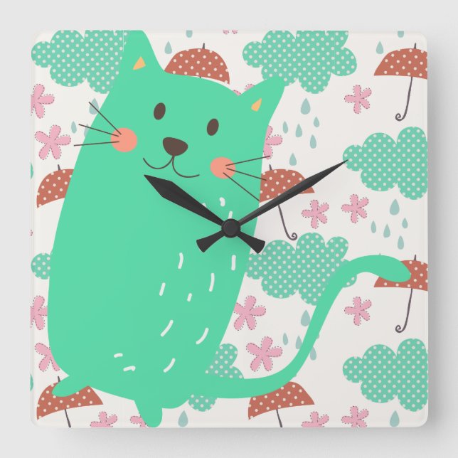 Raining Cats Square Wall Clock (Front)