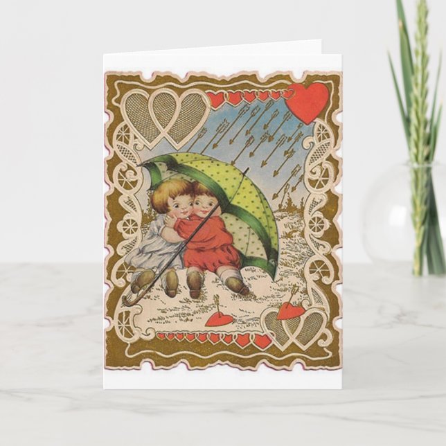 Raining Cupid Arrows Vintage Valentine's Day Card (Front)