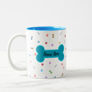 Raining Dog Paws & Bones - Customizable Name Two-Tone Coffee Mug
