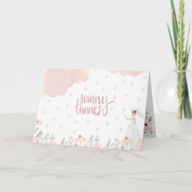 Raining Hearts Bridal Shower Thank You Card (Front)
