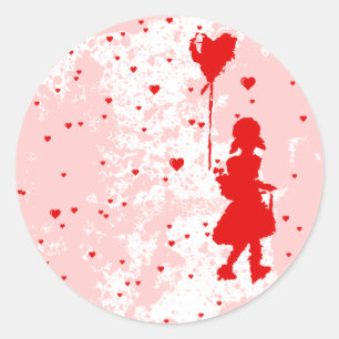 raining hearts classic round sticker