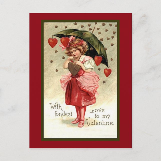 Raining Hearts Valentine Holiday Postcard (Front)