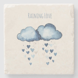 Raining Love Blue Clouds Hearts Stone Coaster