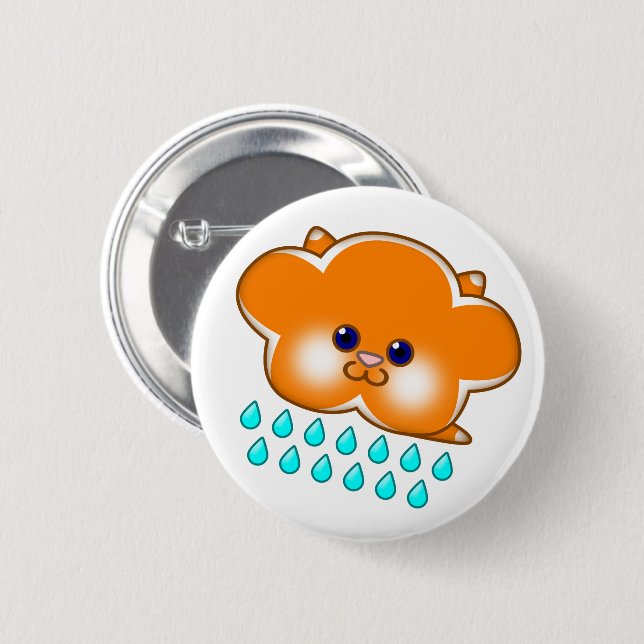 Raining Orange Tabby Cat Cloud -  2 Inch Round Button (Front & Back)