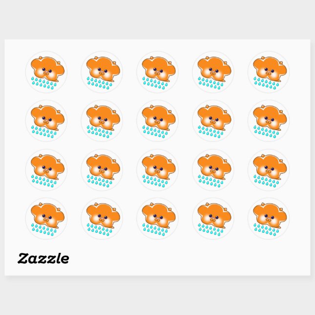 Raining Orange Tabby Cat Cloud -  Classic Round Sticker (Sheet)