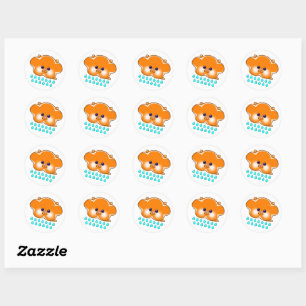 Raining Orange Tabby Cat Cloud - Classic Round Sticker