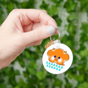 Raining Orange Tabby Cat Cloud - Keychain