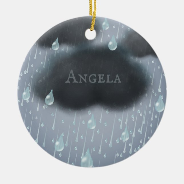 Raining Storm Cloud Personalized Rainy Day Message Ceramic Ornament (Front)