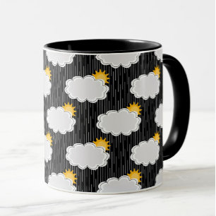 Raining Sunshine Clouds Pattern Design Black  Mug