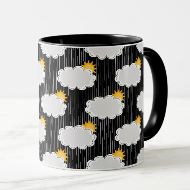 Raining Sunshine Clouds Pattern Design Black  Mug (Creator Uploaded)