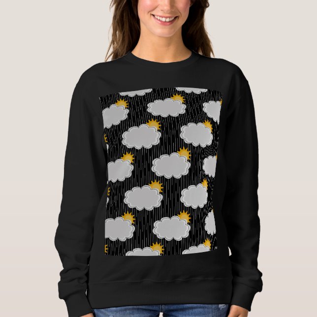 Raining Sunshine Clouds Pattern Design Black  Sweatshirt (Front)