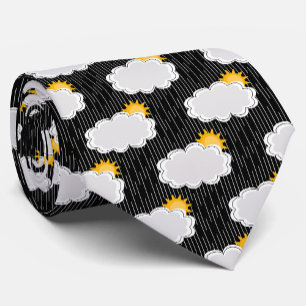 Raining Sunshine Clouds Pattern Design Black Tie