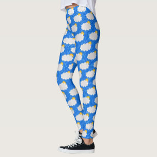 Raining Sunshine Clouds Pattern Design Blue Leggings