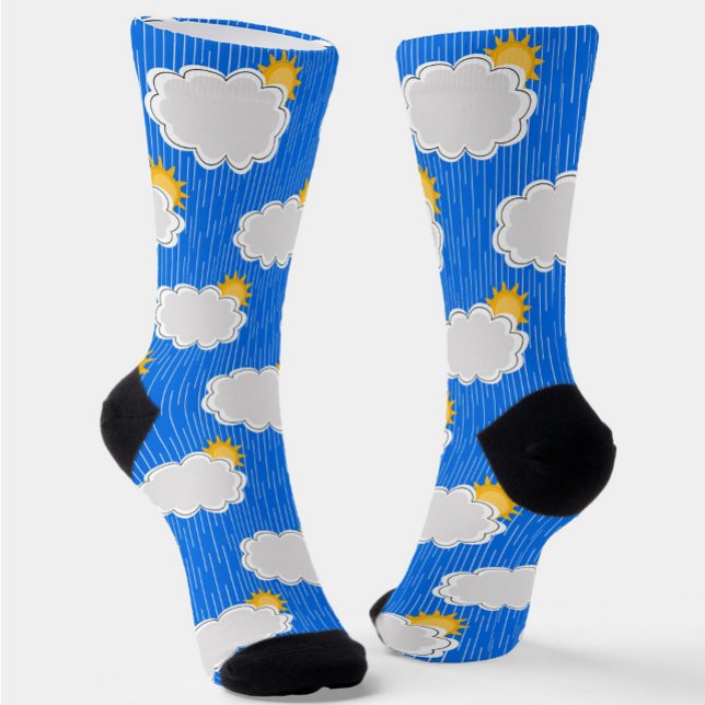 Raining Sunshine Clouds Pattern Design Blue Socks (Creator Uploaded)